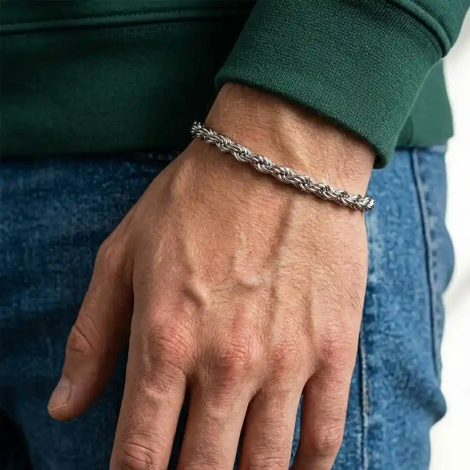 Stainless Steel Gents Bracelet – Rope Style (4mm | 8 Inches)