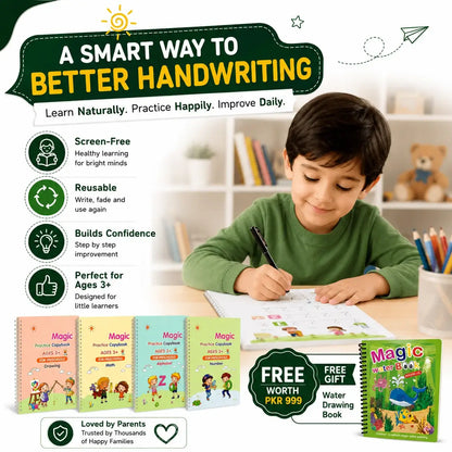 Sank Magic Practice Book for Kids — 4 Books + Magic Pen & 10 Ink Refills + FREE Water Drawing Book