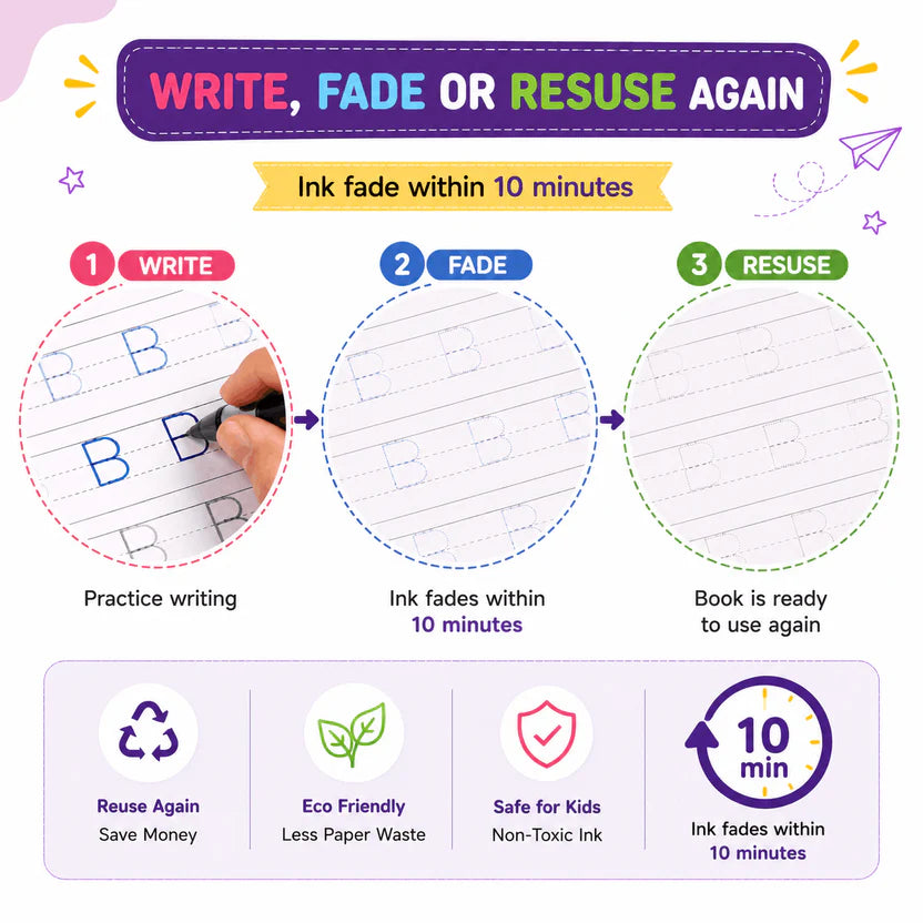 Sank Magic Practice Book for Kids — 4 Books + Magic Pen & 10 Ink Refills + FREE Water Drawing Book
