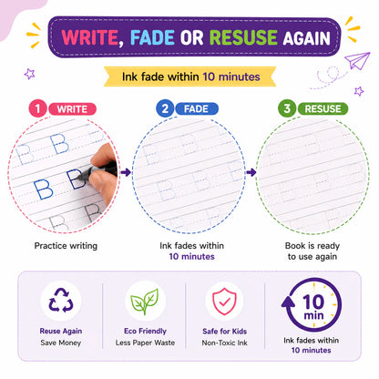 Sank Magic Practice Book for Kids — 4 Books + Magic Pen & 10 Ink Refills + FREE Water Drawing Book