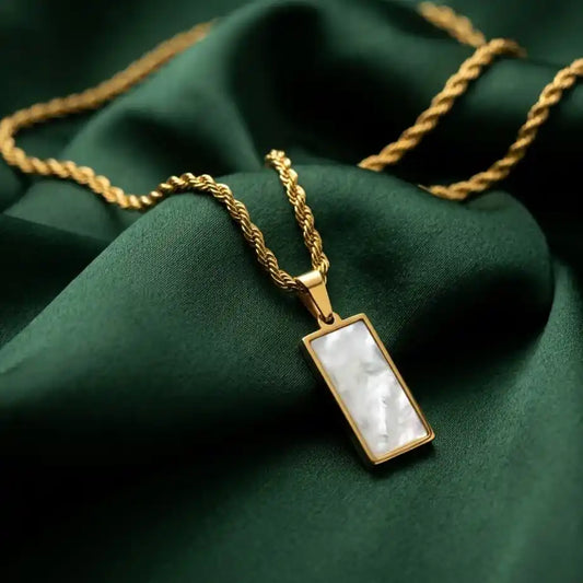 Royal White Bar Pendant Rope Chain Necklace